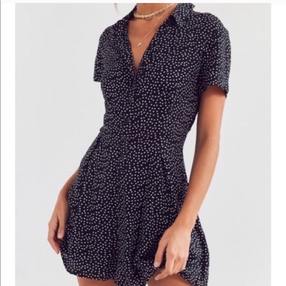 UO Black and white polka dotted romper